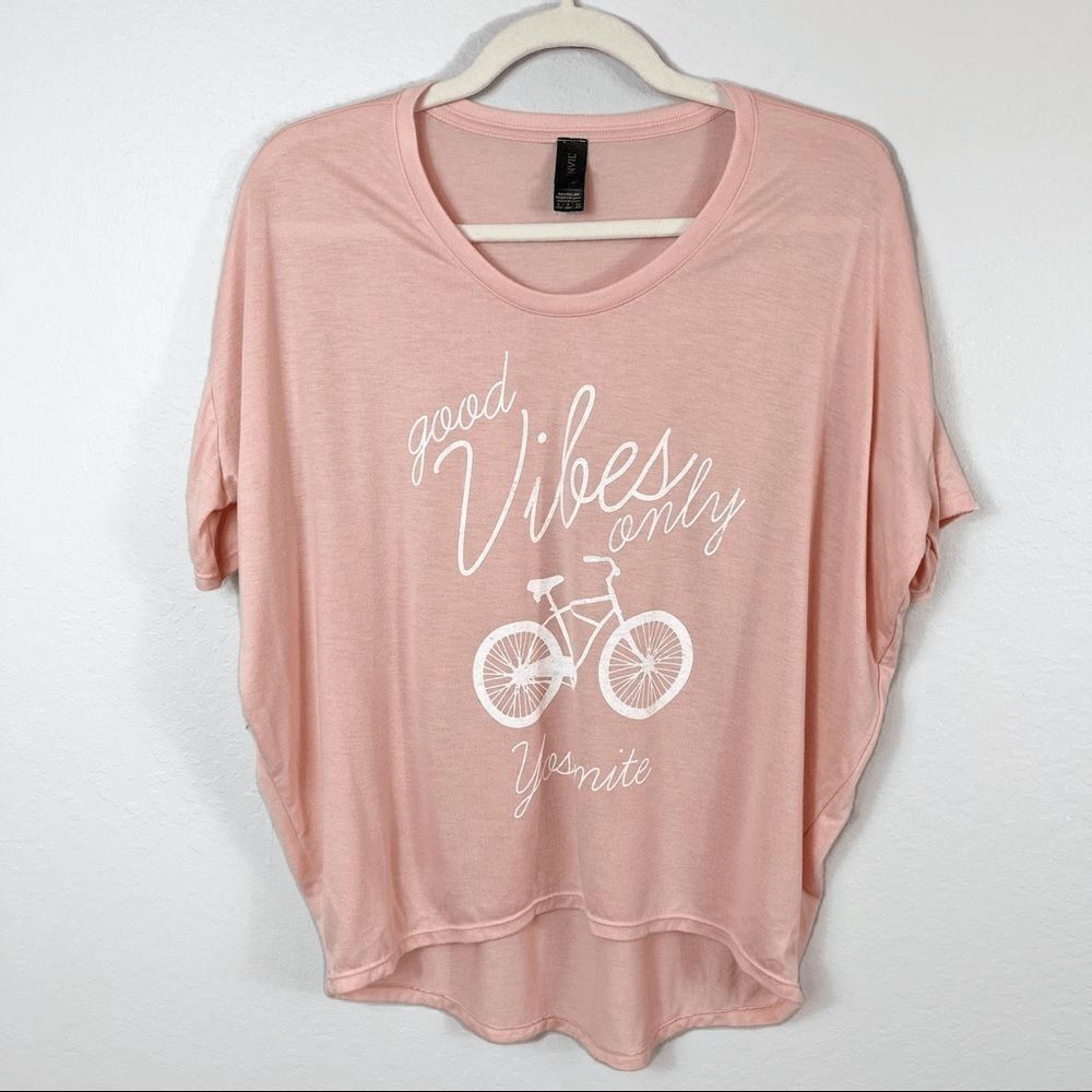 Good Vibes Only Yosemite Soft Peach Graphic High Low Hem Tee Size Small
